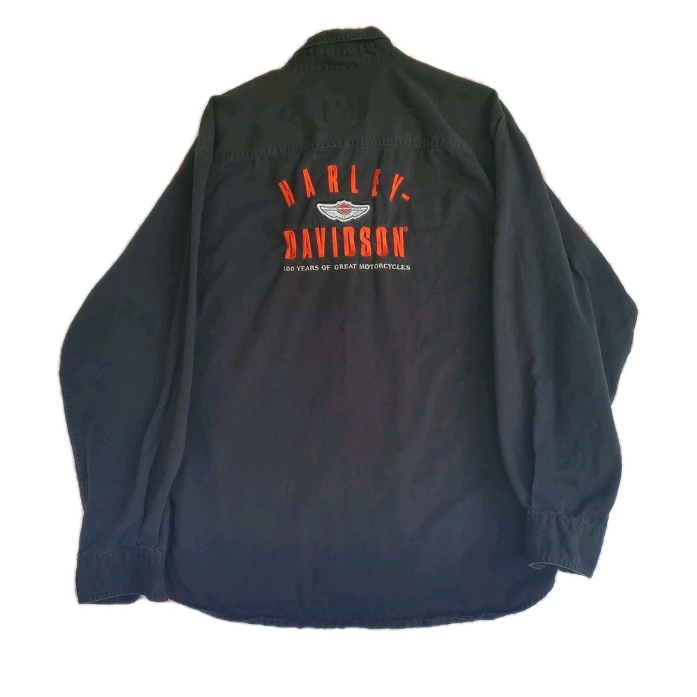 Vintage Harley Davidson‎ Black Long Sleeve Shirt Embroidered Back Motorcycle L